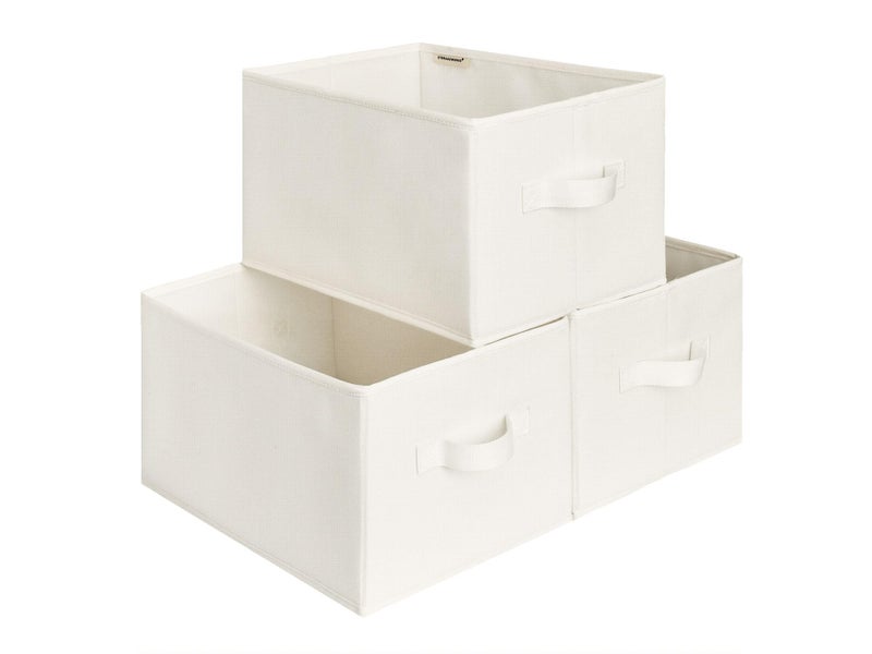 StorageWorks Storage Bins for Organizing, Decorative Storage Baskets for Shelves, Fabric Closet Bins with Handles, White, 3-Pack - Image 1